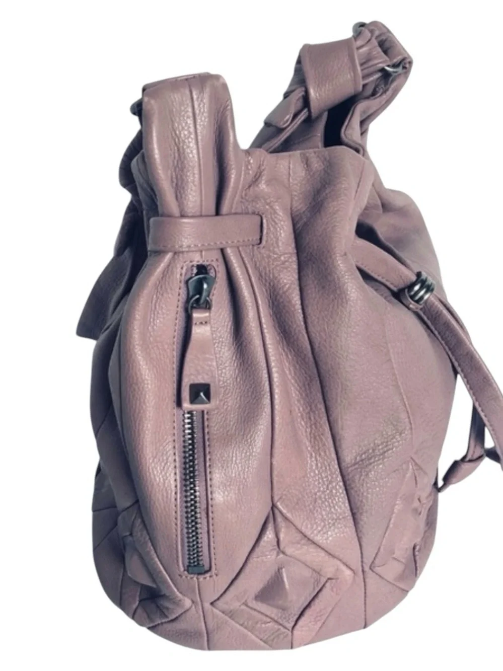 Elliott Lucca Lavender Leather Diamond Woven Bucket Hobo Shoulder Bag